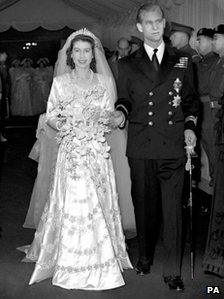 The Queen and Prince Philip on their wedding day in 1947