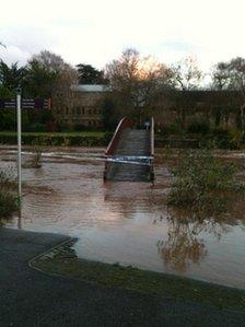 Flooded area behind the castle in Taunton