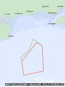 A map of showing the original proposed boundary in green, and the new proposed boundary in red