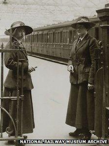 Ticket collectors at Waterloo station about 1916