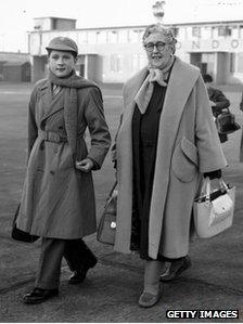 Mathew Prichard pictured with his grandmother Agatha Christie at London airport in 1956