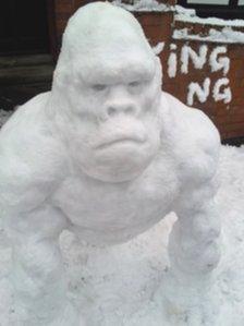 A gorilla snow sculpture in Leicester