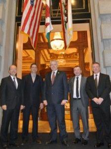 Carwyn Jones in San Francisco with officials from T&T Salvage and Hydro Industries