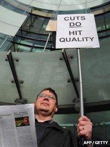 Strikers outside the BBC headquarters