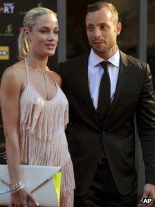 Oscar Pistorius and Reeva Steenkamp at an awards ceremony in Johannesburg, South Africa (file image)
