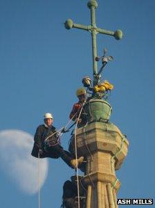 Gary Price at the top of Salisbury Cathedral's spire