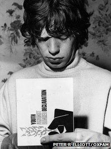 Mick Jagger signing Oxfam's Youth Against Hunger declaration in 1960.