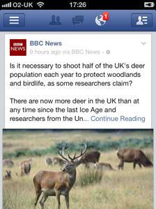 Screengrab of BBC News feed on Facebook