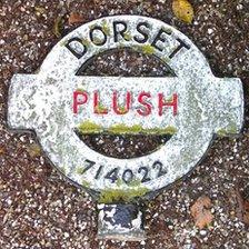 The old roundel on the Plush fingerpost sign