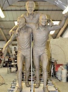 Clay model of statue of Laurie Cunningham, Brendon Batson and Cyrille Regis