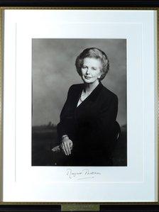 The official portrait of Baroness Thatcher on the staircase of 10 Downing Street