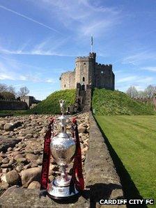 The Championship trophy arrives at Cardiff Castle ahead of the parade