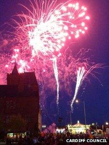 Fireworks over Cardiff Bay at the end of the celebrations