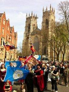 Marchers outside York Minster