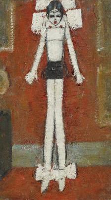 Girl in Bows in a Formal Interior by LS Lowry