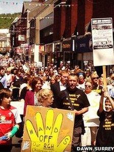 People opposing the plans for the NHS protested in Pontypridd on Saturday