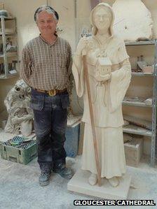 Abbess Kyneburga statue with Master Mason Pascal Mychalysin