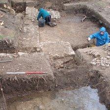 Excavation at the site of the Roman villa in Teston, Kent