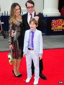 Sarah Jessica Parker and Matthew Broderick with their son James Broderick arriving at the opening night of Charlie and the Chocolate Factory at the Theatre Royal, Drury Lane