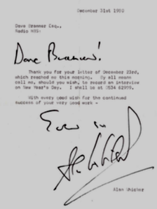 Letter from Alan Whicker to Dave Brammer