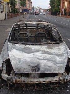 Car burnt out on Templemore Avenue at the junction of Albertbridge Road