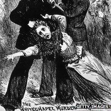 A fanciful engraving showing "Jack The Ripper", the east end Murderer of prostitutes in the nineteenth century,