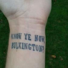 Tattoo reading "Know ye now, Bulkington?"