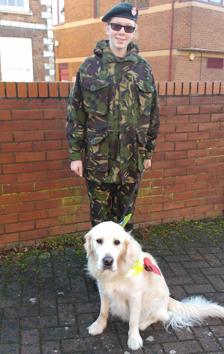 Hannah in army cadet uniform, Rory in a red poppy