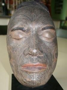 Warrington Museum mask of a tattooed Maori head