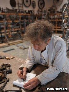 Bob Dylan at his iron works studio, September 2013