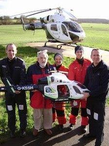 Pilot Mark Howard-Smith, Peter Williams, critical care paramedic Stu Plumbley, Dr Will Davies and pilot Dan Kitteridge