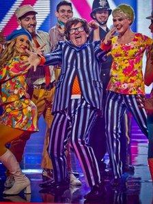 Eddie 'The Eagle' Edwards performing as Austin Powers on Let's Dance For Sport Relief in 2012