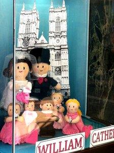Knitted doll display of Royal Wedding