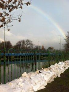 Sandbags by the river