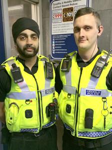 Pc Taranjit Channa (left) and Pc Tom Brookes pictured equipped with the body worn cameras