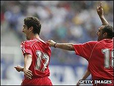 FK Pobeda players shown in a match from July 2005