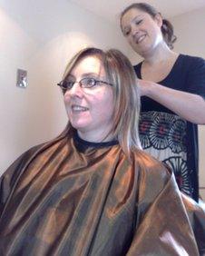 Hairdresser Aislinn Trodden with client Norma