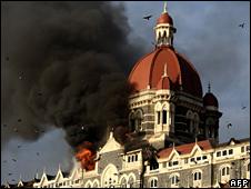 Taj Mahal Palace, Mumbai, on fire