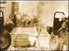 Soldiers at barricade, Bloody Sunday