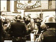 Marchers stopped by army barricade, Bloody Sunday