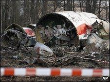 The wreckage of the Polish presidential plane