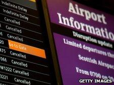 Departure board at Glasgow Airport