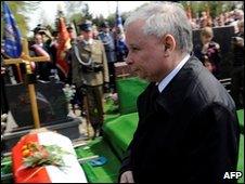 Jaroslaw Kaczynski attends funeral ceremony for member of his party killed in the plane crash