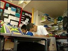 boys working at a table