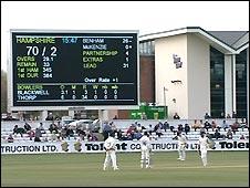 The scoreboard at Durham's Riverside ground