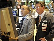 Traders work on the floor of the New York Stock Exchange (6 May)