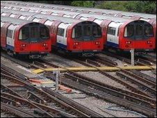 Tube trains in a depot