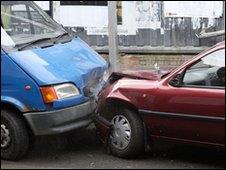 Van and car collide