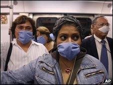 Passengers on the underground, Mexico City, April 2009