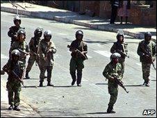 Madagasca security forces on high alert in Antananarivo during a demonstration by opposition supporters, September, 2009